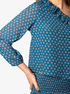 Blusa Asimétrica Blossom Volante Petróleo