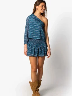 Blusa Asimétrica Blossom Volante Petróleo