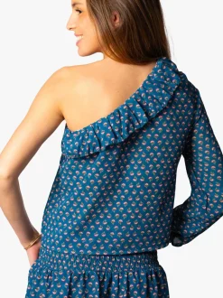 Blusa Asimétrica Blossom Volante Petróleo