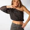 Blusa Asimétrica Rombos Gasa Negro