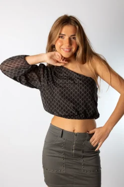 Blusa Asimétrica Rombos Gasa Negro