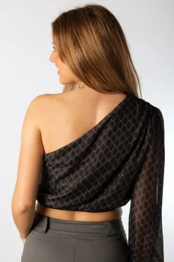 Blusa Asimétrica Rombos Gasa Negro
