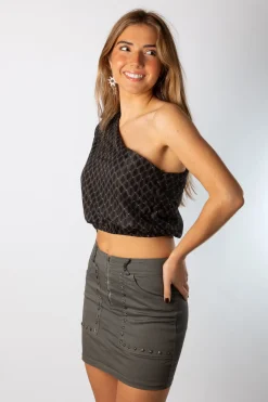 Blusa Asimétrica Rombos Gasa Negro