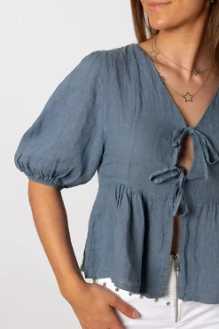 Blusa Babe 100% Lino Azul