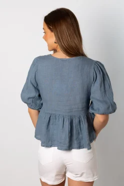 Blusa Babe 100% Lino Azul
