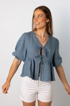 Blusa Babe 100% Lino Azul
