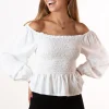 Blusa Bardot Nido de Abeja Blanco