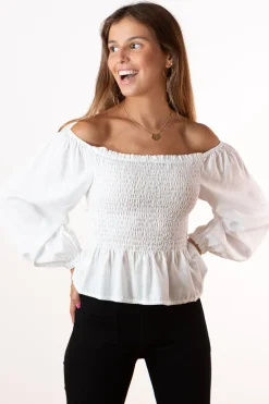 Blusa Bardot Nido de Abeja Blanco