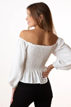 Blusa Bardot Nido de Abeja Blanco