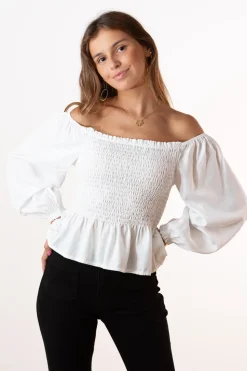 Blusa Bardot Nido de Abeja Blanco