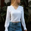 Blusa Pico Nido Abeja Blanco