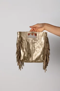 Bolso Flecos Piel Dorado