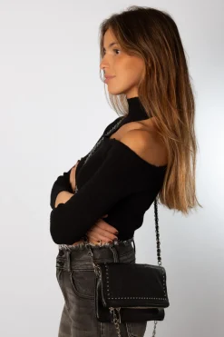 Bolso Rock Tachuelas Doble Cadena Negro