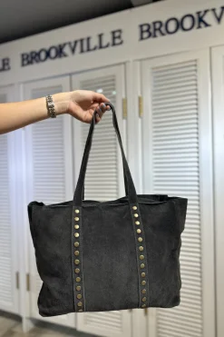 Bolso Shopper Tachuelas Ante Gris