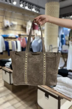 Bolso Shopper Tachuelas Ante Marrón