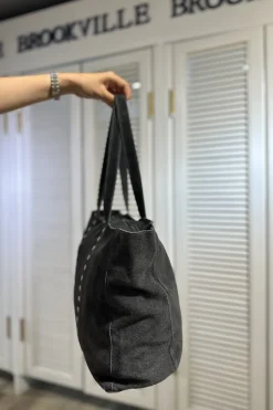 Bolso Shopper Tachuelas Ante Gris