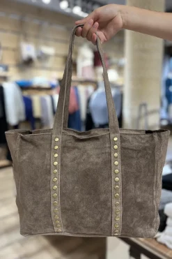 Bolso Shopper Tachuelas Ante Marrón
