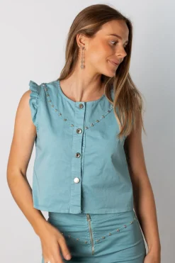 Chaleco Denim Stars Tachuelas Azul