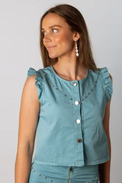 Chaleco Denim Stars Tachuelas Azul