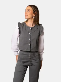 Chaleco Denim Tachuelas Gris