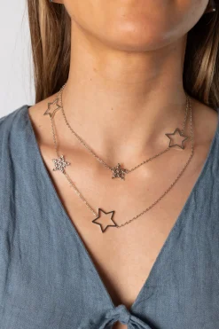 Collar Doble Maxi Estrellas Plata