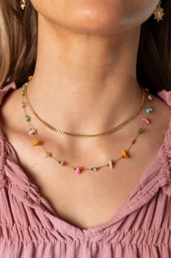 Collar Doble Piedras Multicolor Dorado