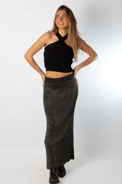 Falda Midi Lúrex Negro