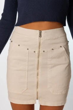 Falda Tachuelas Cremallera Beige