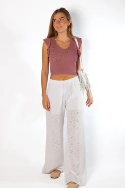Pantalón Lino Troquelado Blanco