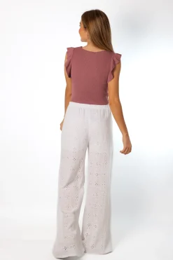 Pantalón Lino Troquelado Blanco