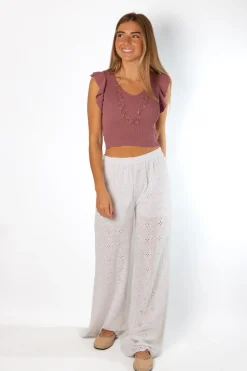 Pantalón Lino Troquelado Blanco