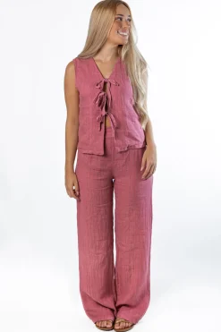 Pantalón Recto Diplo 100% Lino Blush