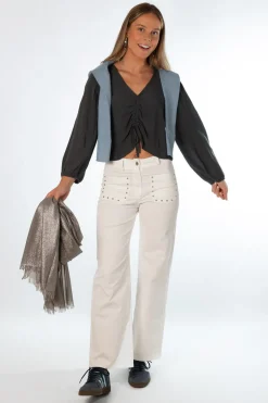 Pantalón Tachuelas Bolsillos Blanco