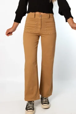 Pantalón Tachuelas Bolsillos Camel