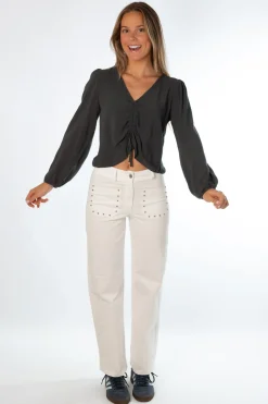 Pantalón Tachuelas Bolsillos Blanco