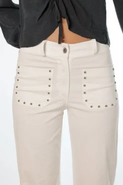 Pantalón Tachuelas Bolsillos Blanco