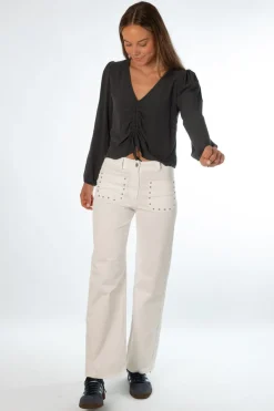 Pantalón Tachuelas Bolsillos Blanco