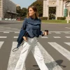 Pantalón Tachuelas Cremallera Blanco