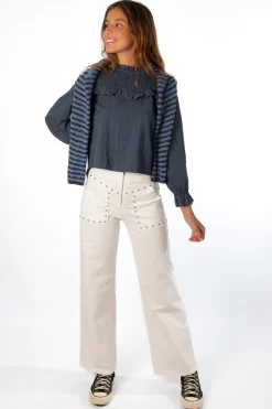 Pantalón Tachuelas Cremallera Blanco