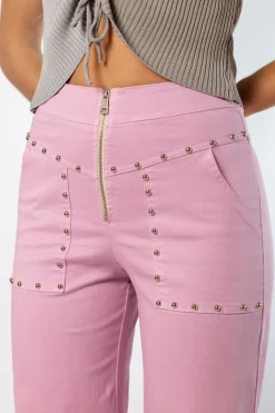 Pantalón Tachuelas Cremallera Lila