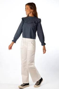 Pantalón Tachuelas Cremallera Blanco