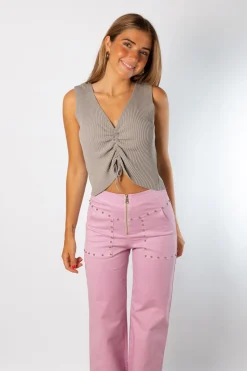 Pantalón Tachuelas Cremallera Lila