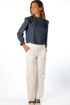 Pantalón Tachuelas Cremallera Blanco