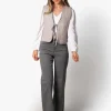 Pantalón Talle Alto Recto Botones Gris