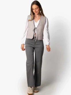 Pantalón Talle Alto Recto Botones Gris