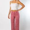 Pantalón Talle Alto Recto Botones Rosa