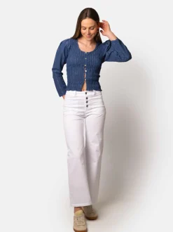 Pantalón Talle Alto Recto Botones Blanco