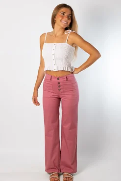 Pantalón Talle Alto Recto Botones Rosa