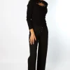 Pantalón Talle Alto Recto Botones Negro