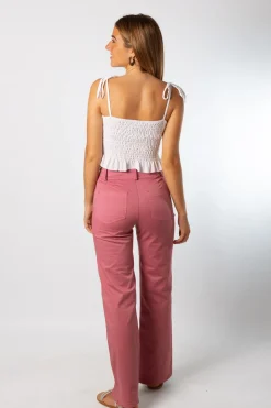 Pantalón Talle Alto Recto Botones Rosa